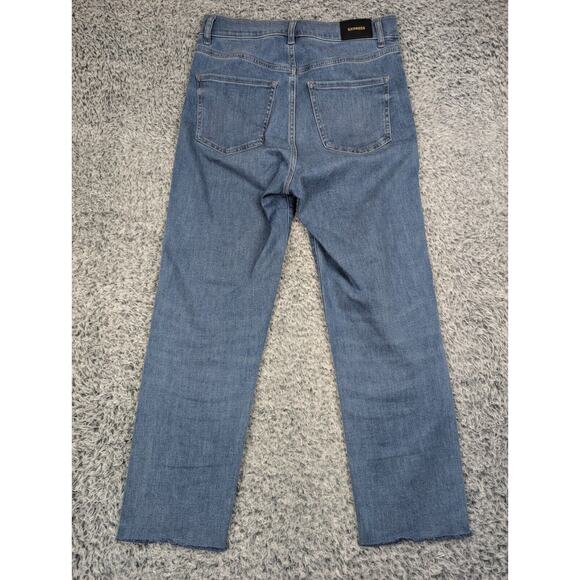 Express Jeans Womens 8 Blue Super High Rise Mom Jean Normcore Distressed Stretch - Picture 2 of 11